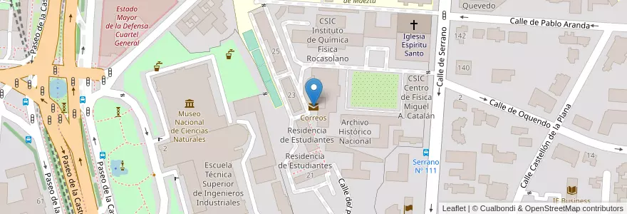 Mapa de ubicacion de Correos en İspanya, Comunidad De Madrid, Comunidad De Madrid, Área Metropolitana De Madrid Y Corredor Del Henares, Madrid.
