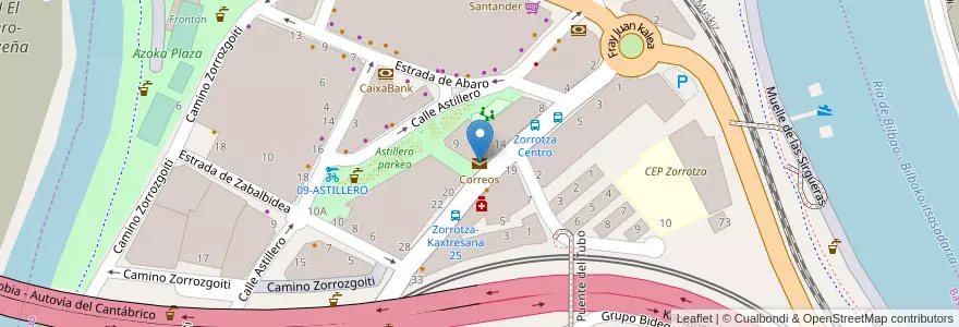 Mapa de ubicacion de Correos en 스페인, Euskadi, Bizkaia, Bilboaldea.