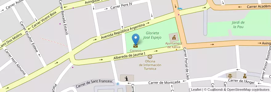 Mapa de ubicacion de Correos en اسپانیا, Comunitat Valenciana, València / Valencia, La Costera, Xàtiva.