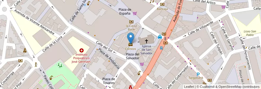 Mapa de ubicacion de Correos en 西班牙, Comunidad De Madrid, Comunidad De Madrid, Área Metropolitana De Madrid Y Corredor Del Henares, Leganés.