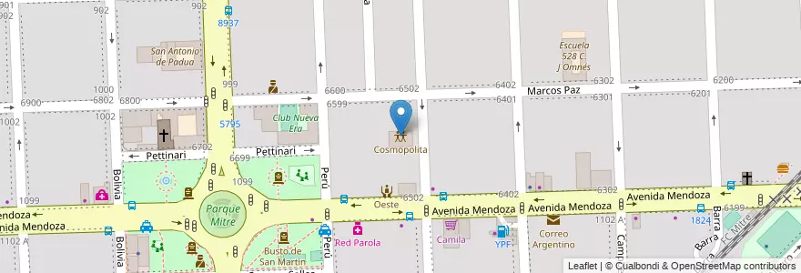 Mapa de ubicacion de Cosmopolita en Argentinië, Santa Fe, Departamento Rosario, Municipio De Rosario, Rosario.
