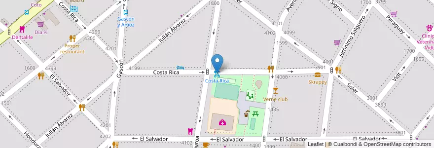 Mapa de ubicacion de Costa Rica, Palermo en アルゼンチン, Ciudad Autónoma De Buenos Aires, ブエノスアイレス, Comuna 14.