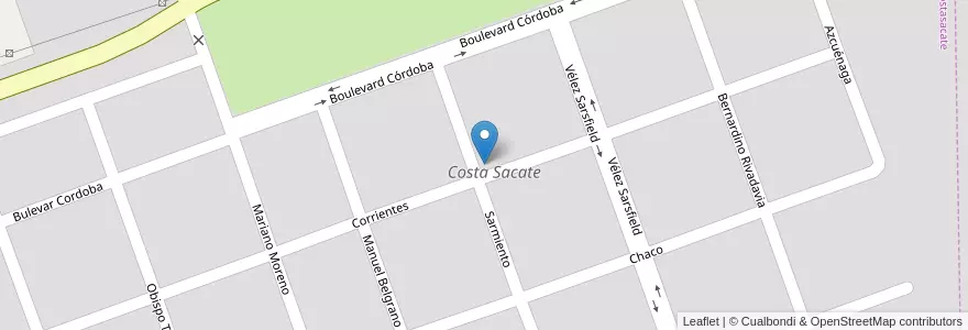 Mapa de ubicacion de Costa Sacate en 阿根廷, Córdoba, Departamento Río Segundo, Pedanía San José, Municipio De Costasacate.