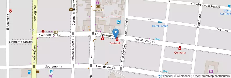 Mapa de ubicacion de Costarelli en Arjantin, San Luis, Junín, Municipio De Merlo, Villa De Merlo.