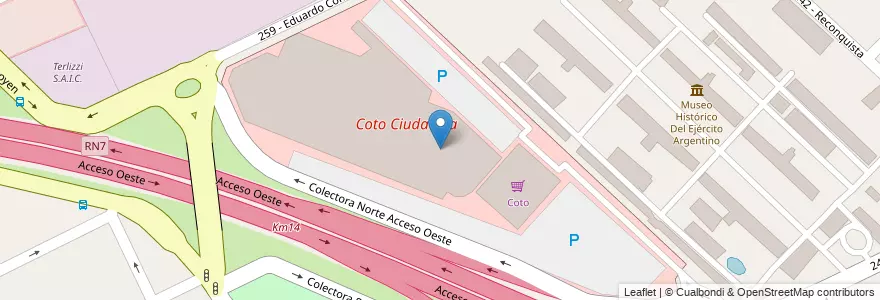 Mapa de ubicacion de Coto Ciudadela en アルゼンチン, ブエノスアイレス州, Partido De Tres De Febrero, Ciudadela.