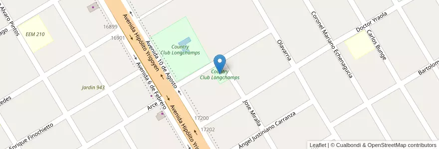 Mapa de ubicacion de Country Club Longchamps en アルゼンチン, ブエノスアイレス州, Partido De Almirante Brown, Longchamps.