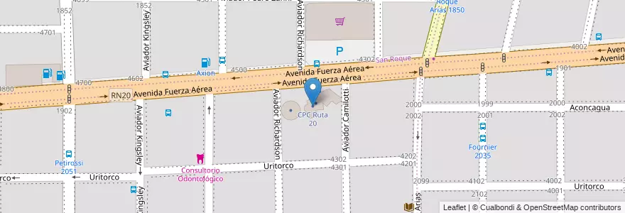 Mapa de ubicacion de CPC Ruta 20 en الأرجنتين, Córdoba, Departamento Capital, Pedanía Capital, Córdoba, Municipio De Córdoba.