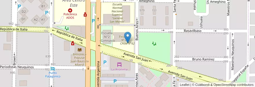 Mapa de ubicacion de CPEM N°62 en Argentinien, Chile, Provinz Neuquén, Departamento Confluencia, Municipio De Neuquén, Neuquén.