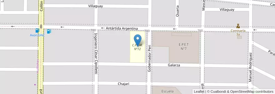 Mapa de ubicacion de C.P.E.M. Nº72 en 아르헨티나, 칠레, 네우켄주, Departamento Confluencia, Municipio De Neuquén, Neuquén.