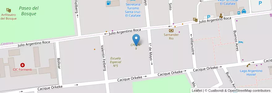Mapa de ubicacion de CPES Nº 9 en 아르헨티나, 마가야네스이데라안타르티카칠레나주, 칠레, 산타크루스주, El Calafate, Lago Argentino.