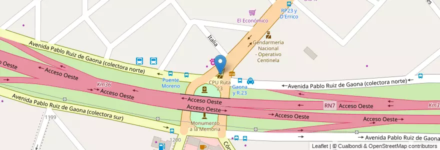 Mapa de ubicacion de CPU Ruta 23 en Аргентина, Буэнос-Айрес, Partido De Moreno, Moreno.