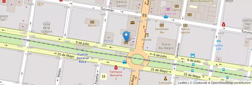 Mapa de ubicacion de Credicoop en アルゼンチン, リオネグロ州, General Roca, Departamento General Roca, General Roca.