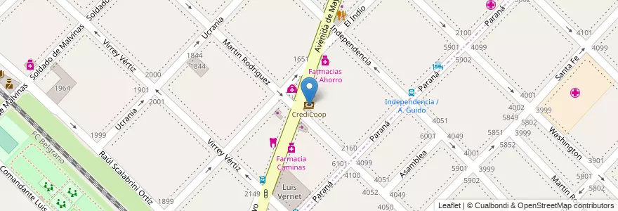 Mapa de ubicacion de CrediCoop en Argentinien, Provinz Buenos Aires, Partido De San Isidro, Villa Adelina.
