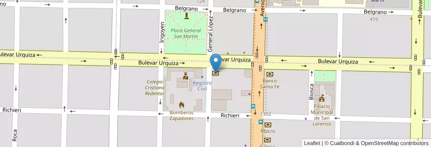 Mapa de ubicacion de Credicoop en Argentinië, Santa Fe, Departamento San Lorenzo, Municipio De San Lorenzo, San Lorenzo.
