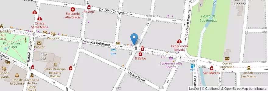 Mapa de ubicacion de Credicoop en آرژانتین, Córdoba, Departamento Santa María, Pedanía Alta Gracia, Municipio De Alta Gracia, Alta Gracia.
