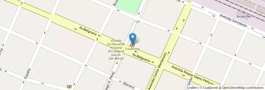 Mapa de ubicacion de Credicoop en Arjantin, Buenos Aires, Partido De Arrecifes, Arrecifes.