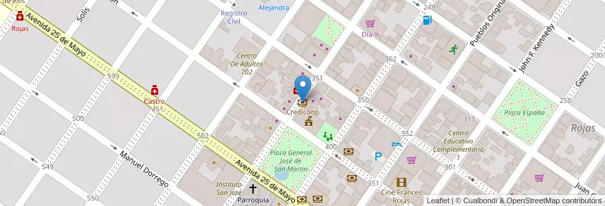 Mapa de ubicacion de Credicoop en الأرجنتين, بوينس آيرس, Partido De Rojas, Rojas.