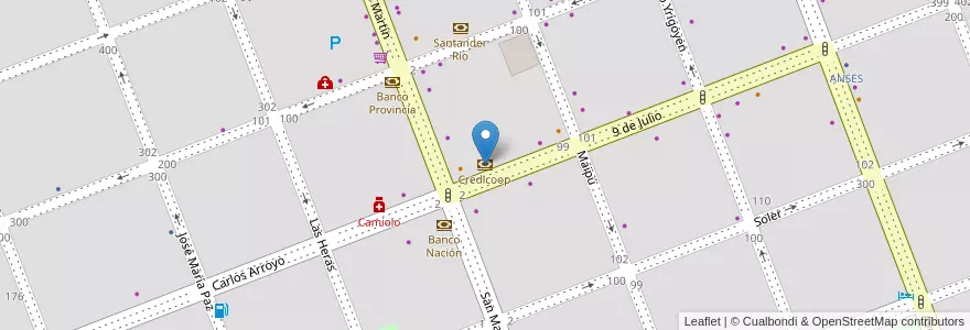 Mapa de ubicacion de Credicoop en Arjantin, Buenos Aires, Partido De Carlos Casares, Carlos Casares.