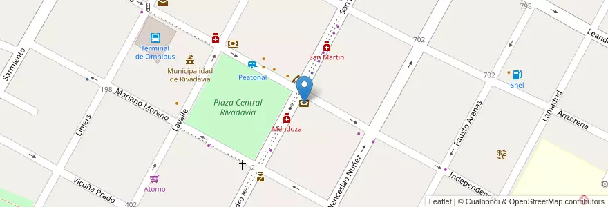 Mapa de ubicacion de Credicoop en アルゼンチン, チリ, メンドーサ州, Departamento Rivadavia, Distrito Ciudad De Rivadavia.
