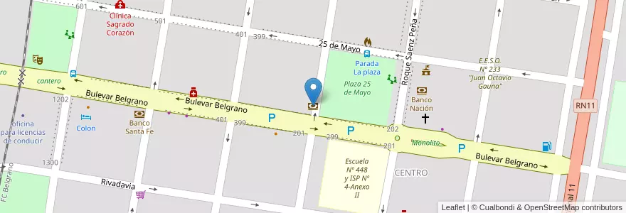 Mapa de ubicacion de Credicoop Calchaqui en Argentinië, Santa Fe, Departamento Vera, Municipio De Calchaquí.
