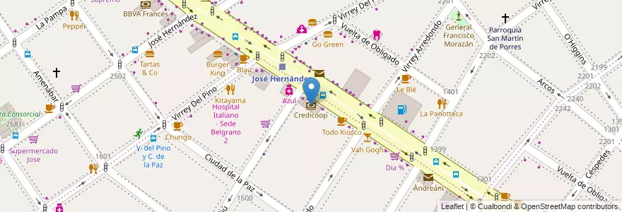 Mapa de ubicacion de Credicoop, Colegiales en 아르헨티나, Ciudad Autónoma De Buenos Aires, 부에노스아이레스, Comuna 13.