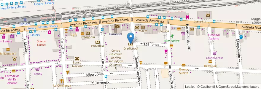 Mapa de ubicacion de Credicoop, Liniers en Аргентина, Буэнос-Айрес, Comuna 9, Буэнос-Айрес.