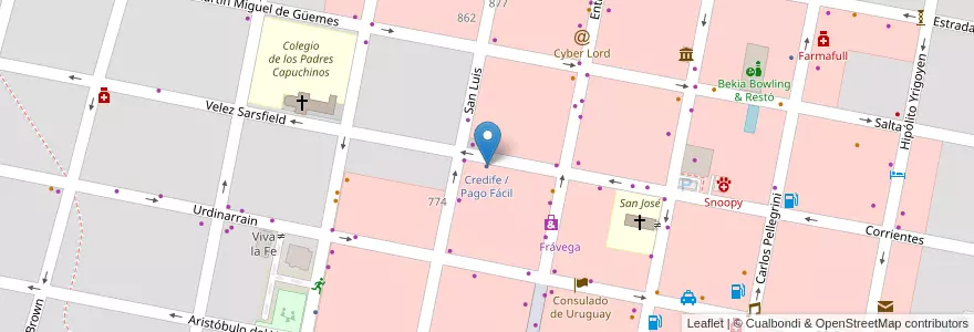 Mapa de ubicacion de Credife / Pago Fácil en Argentina, Wilayah Entre Ríos, Departamento Concordia, Distrito Suburbios, Concordia, Concordia.