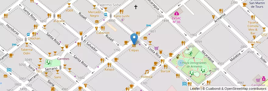 Mapa de ubicacion de Crêpas, Palermo en Arjantin, Ciudad Autónoma De Buenos Aires, Buenos Aires.