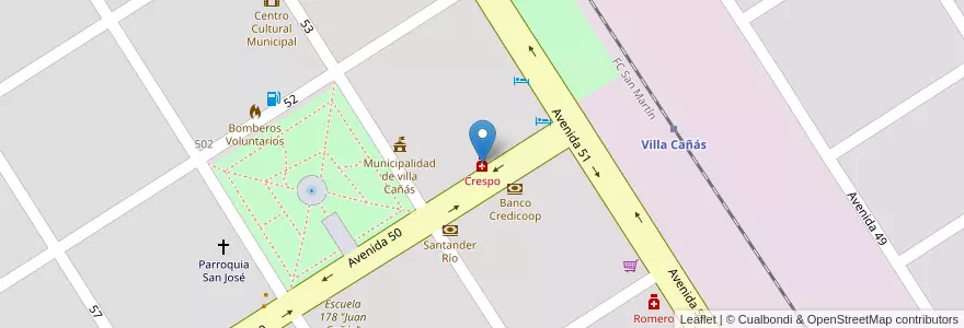 Mapa de ubicacion de Crespo en الأرجنتين, سانتا في, Departamento General López, Municipio De Villa Cañás, Villa Cañás.