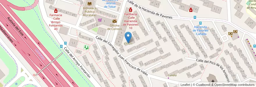 Mapa de ubicacion de Cri-Cri en スペイン, マドリード州, Comunidad De Madrid, Área Metropolitana De Madrid Y Corredor Del Henares, Madrid.