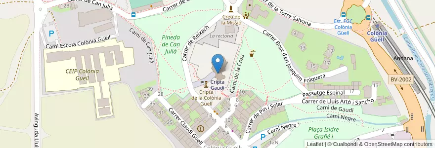 Mapa de ubicacion de Cripta Gaudí en Spain, Catalonia, Barcelona, Baix Llobregat, Santa Coloma De Cervelló.