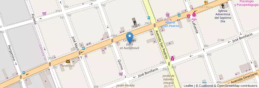 Mapa de ubicacion de Cristales para el Automovil, Flores en アルゼンチン, Ciudad Autónoma De Buenos Aires, Comuna 7, ブエノスアイレス.