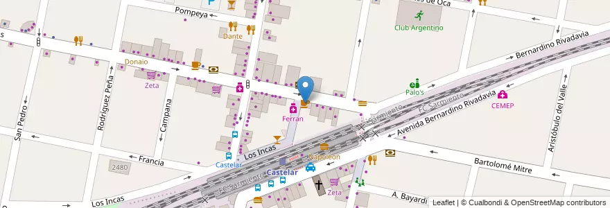 Mapa de ubicacion de Crocantino Cafe en Argentine, Province De Buenos Aires, Partido De Morón, Castelar.