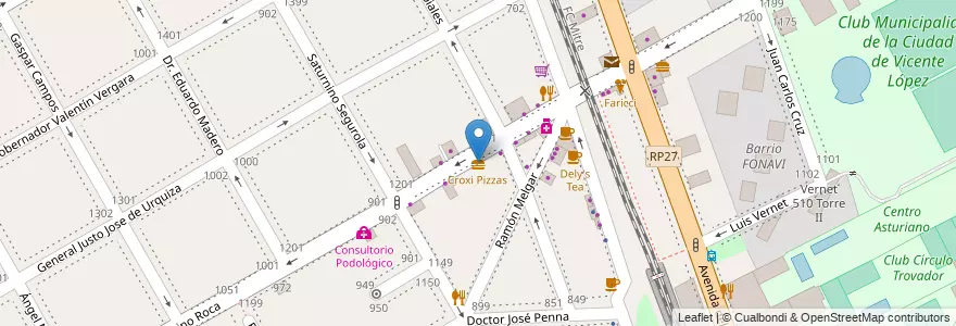 Mapa de ubicacion de Croxi Pizzas en Argentinië, Buenos Aires, Partido De Vicente López, Vicente López.