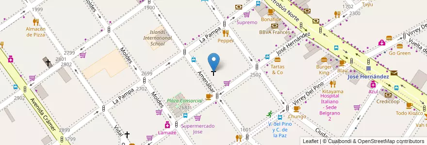 Mapa de ubicacion de Cruz de Cristo (IELU), Belgrano en 아르헨티나, Ciudad Autónoma De Buenos Aires, 부에노스아이레스, Comuna 13.