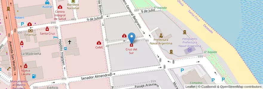 Mapa de ubicacion de Cruz del Sur en 阿根廷, 圣克鲁斯省, 智利, Deseado, Caleta Olivia.