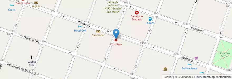 Mapa de ubicacion de Cruz Roja en Arjantin, Buenos Aires, Partido De Bragado, Bragado.