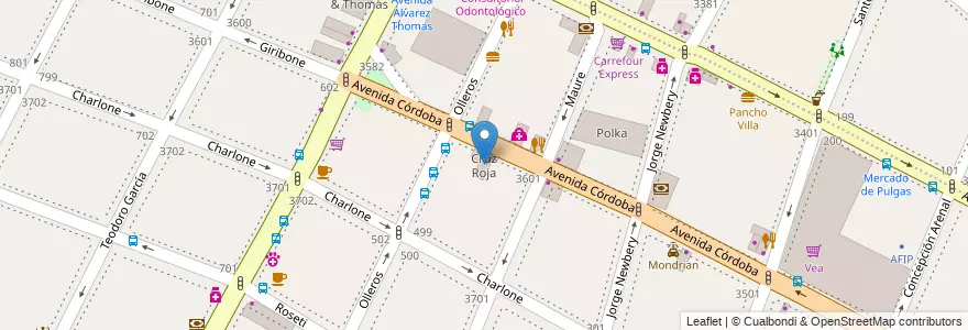 Mapa de ubicacion de Cruz Roja, Chacarita en アルゼンチン, Ciudad Autónoma De Buenos Aires, ブエノスアイレス, Comuna 15.