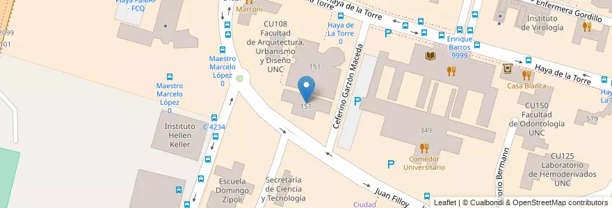 Mapa de ubicacion de CU107 Facultad de Arquitectura, Urbanismo y Diseño UNC en Argentinië, Córdoba, Departamento Capital, Pedanía Capital, Córdoba, Municipio De Córdoba.