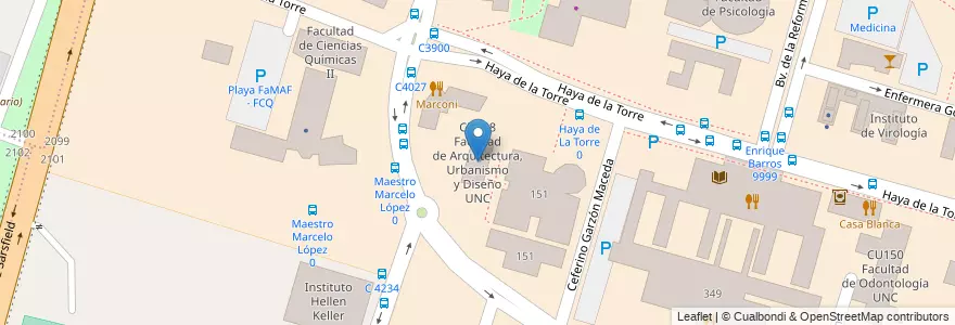 Mapa de ubicacion de CU108 Facultad de Arquitectura, Urbanismo y Diseño UNC en 아르헨티나, Córdoba, Departamento Capital, Pedanía Capital, Córdoba, Municipio De Córdoba.