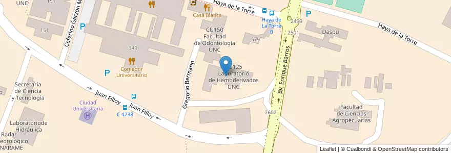 Mapa de ubicacion de CU125 Laboratorio de Hemoderivados UNC en 阿根廷, Córdoba, Departamento Capital, Pedanía Capital, Córdoba, Municipio De Córdoba.