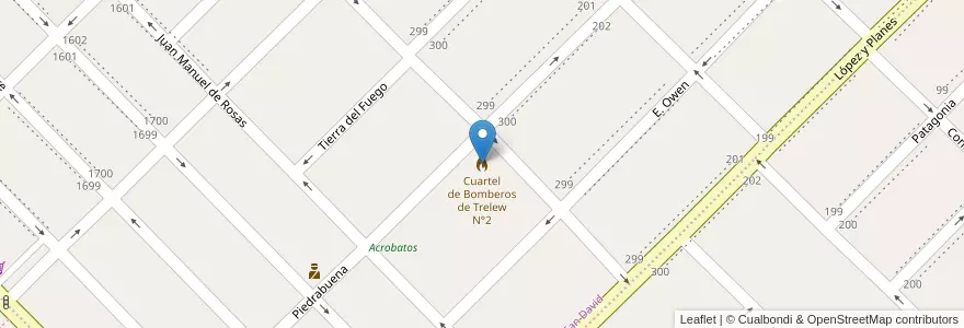 Mapa de ubicacion de Cuartel de Bomberos de Trelew N°2 en Arjantin, Chubut, Trelew, Departamento Rawson.