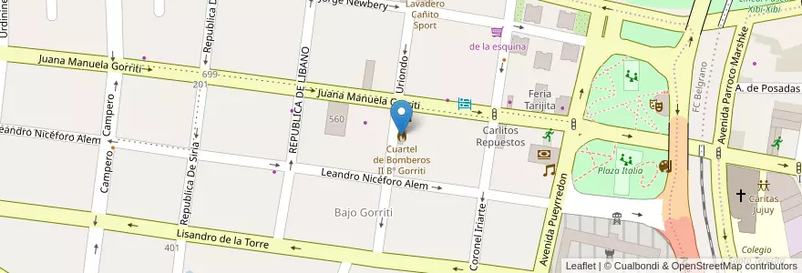 Mapa de ubicacion de Cuartel de Bomberos II Bº Gorriti en Argentina, Jujuy, Departamento Doctor Manuel Belgrano, Municipio De San Salvador De Jujuy.