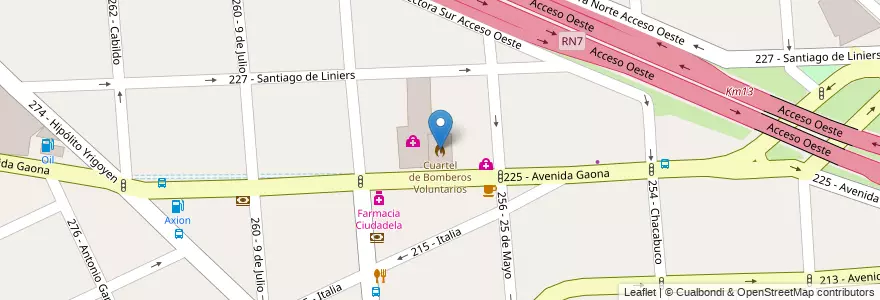 Mapa de ubicacion de Cuartel de Bomberos Voluntarios en 아르헨티나, 부에노스아이레스주, Partido De Tres De Febrero, Ciudadela.