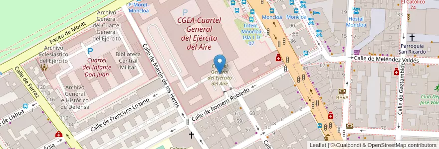 Mapa de ubicacion de Cuartel General del Ejército del Aire en إسبانيا, منطقة مدريد, منطقة مدريد, Área Metropolitana De Madrid Y Corredor Del Henares, مدريد.