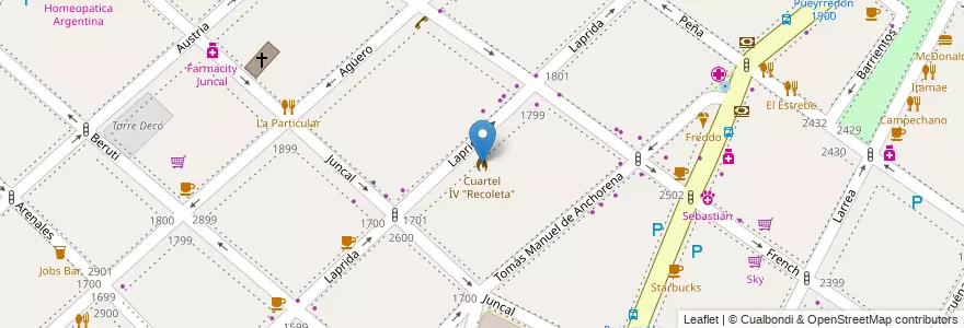 Mapa de ubicacion de Cuartel IV "Recoleta", Recoleta en 阿根廷, Ciudad Autónoma De Buenos Aires, Comuna 2, 布宜诺斯艾利斯.