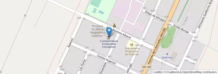 Mapa de ubicacion de Cuasiparroquia Inmaculada Concepción en Arjantin, Buenos Aires, Partido De Pergamino, Guerrico.