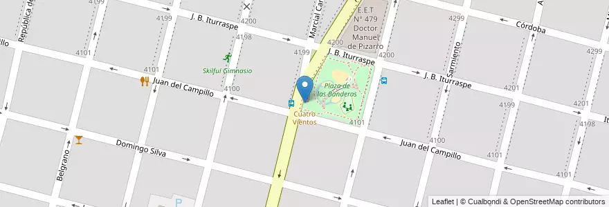 Mapa de ubicacion de Cuatro Vientos en آرژانتین, سانتافه, Departamento La Capital, Santa Fe Capital, سانتافه.