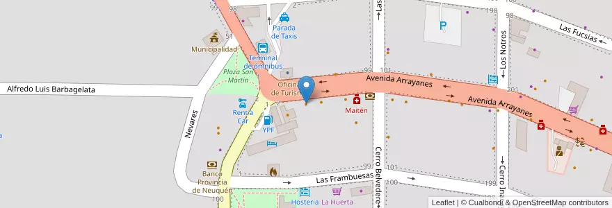 Mapa de ubicacion de Cucu Schulz en アルゼンチン, チリ, ネウケン州, Departamento Los Lagos, Villa La Angostura, Villa La Angostura.