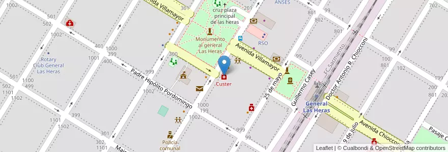 Mapa de ubicacion de Custer en Arjantin, Buenos Aires, Partido De General Las Heras, General Las Heras.